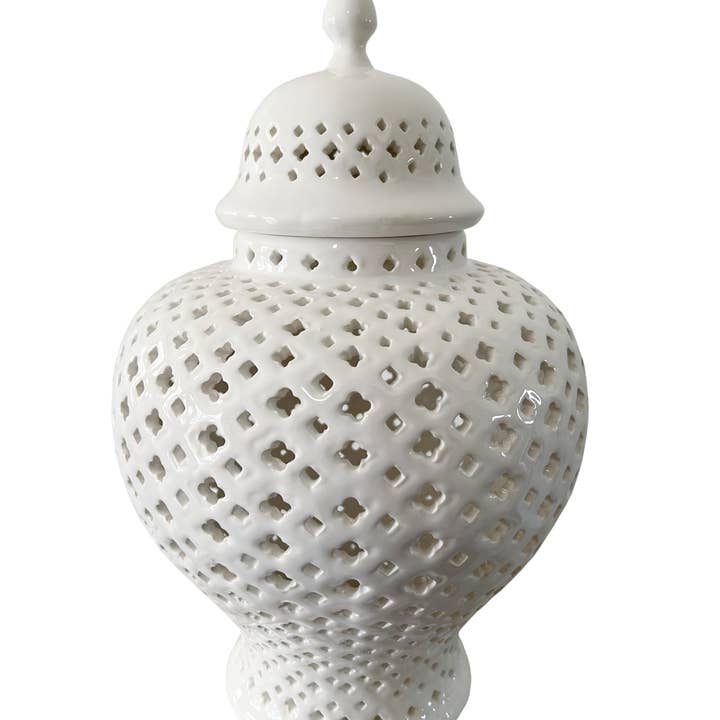 Noori Rug - Wholesale Decorative Jar - Ella White Lattice Ginger Jar (Multiple sizes)2