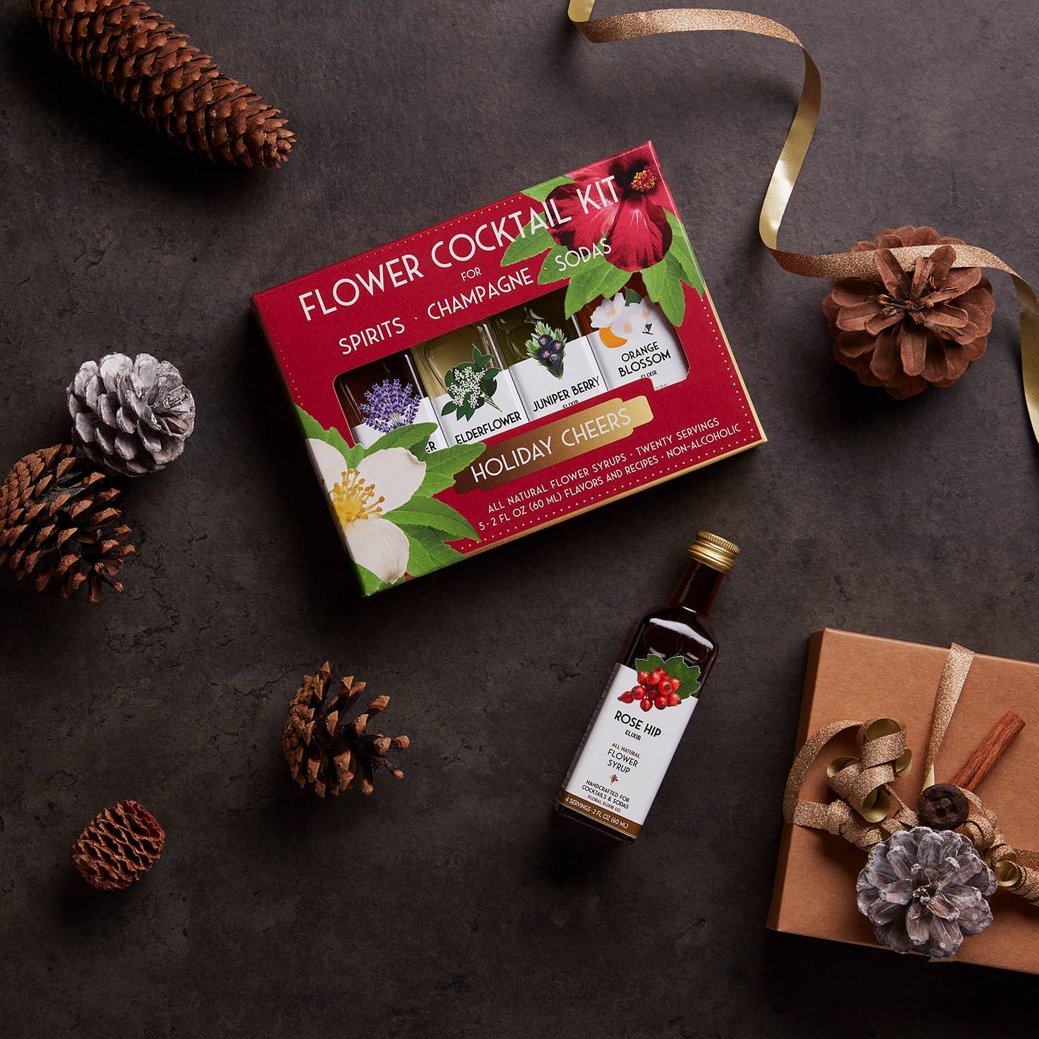 Floral Elixir Co. - Wholesale Cocktail Mix/Syrup - Holiday Cheers Cocktail Kit. 5-Pack Flower Syrups.4