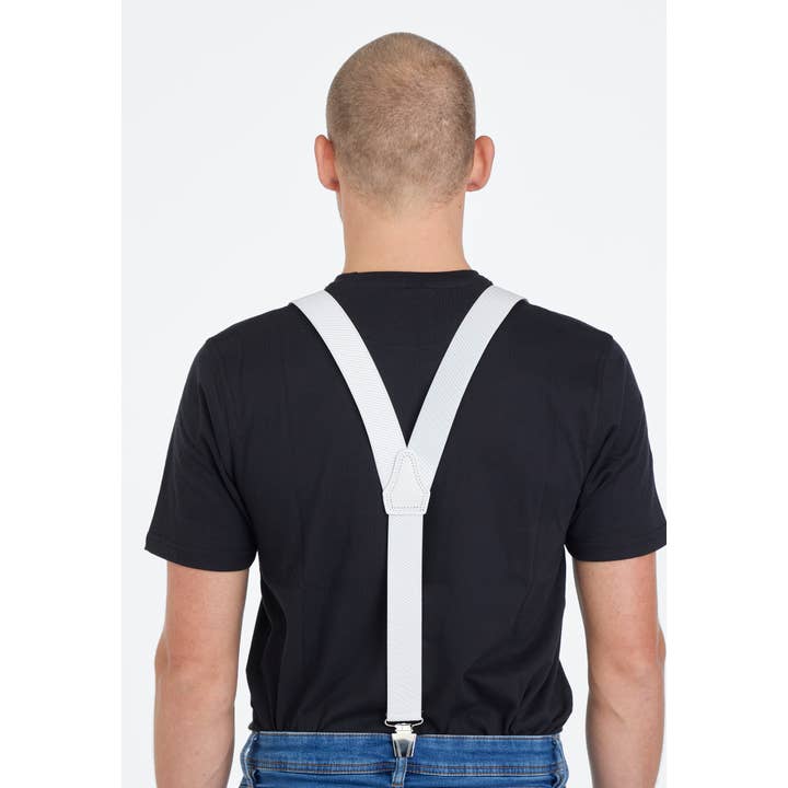 Pierre Mouton - Vendita all'ingrosso Cintura - Unisex - Bretelle bianche Monaco 3 clip/120 cm | Fatte a mano
