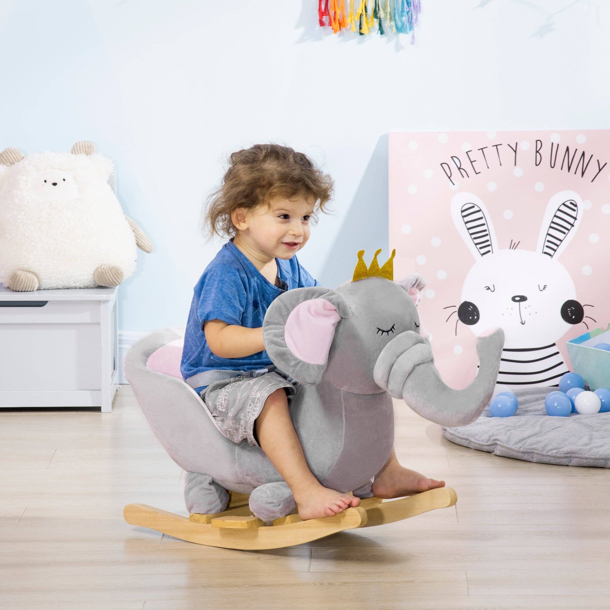 39F Inc. - Wholesale Rocking Horse - Kids - Baby Elephant Rocking Horse with Sound and Safety Belt，Grey10