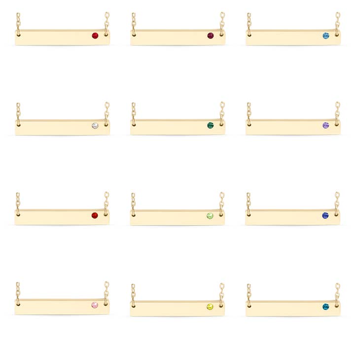WJW - Wholesale Pendant/Charm Necklace - 18K Gold PVD Stainless Steel Bar Birthstone Necklace