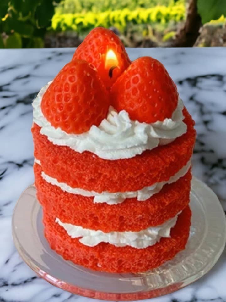 3-Layer Strawberry Soy Cake Candle - Scented Dessert Candle for wholesale by Rodeo & Wilshire