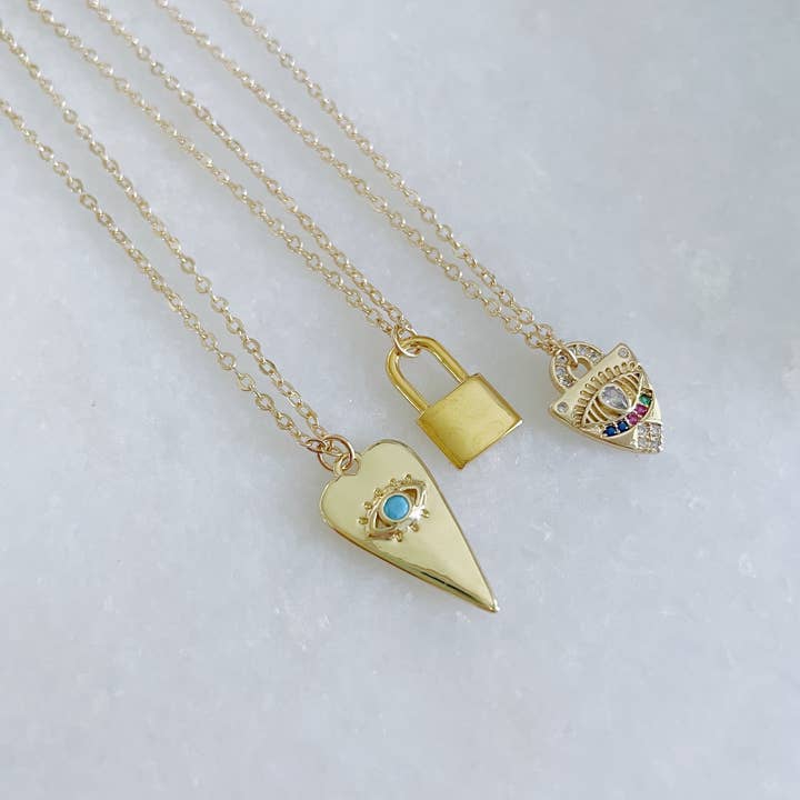 Gold Layering Necklace, Lock Necklace, Evil Eye Necklace for wholesale by Laalee Jewelry