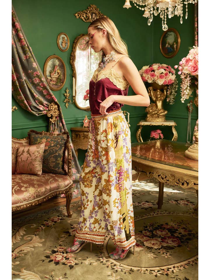 Ivory Floral Golden Aurela Pants for wholesale on Faire