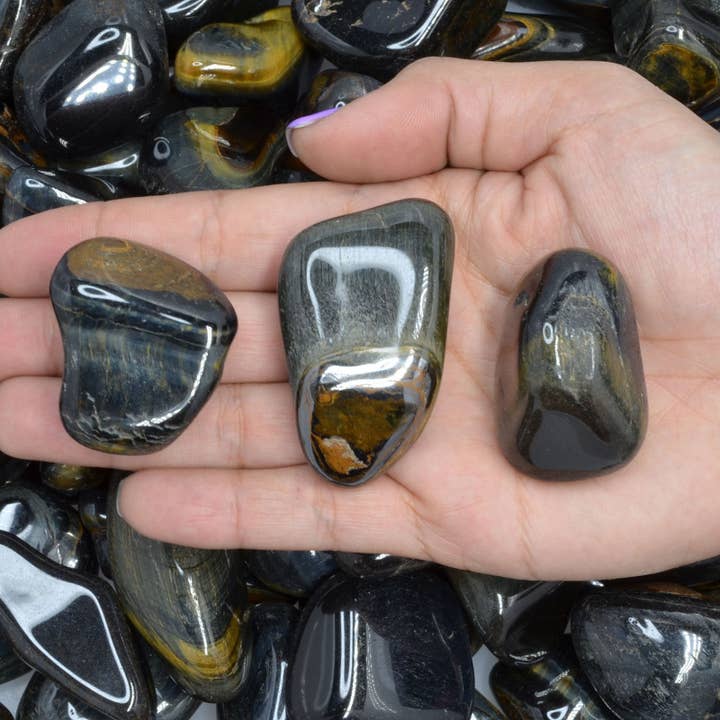 Fantasia Mining - Wholesale Spiritual Stone/Crystal - Tumbled Blue Tiger Eye - 1" to 1.75" - Size 8 (1lb)