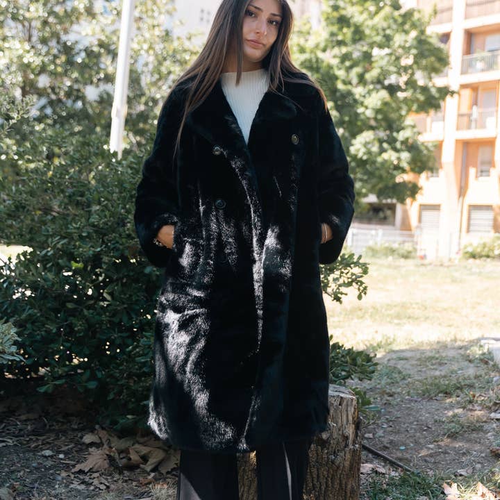 Lang, dubbelgerijnd nepbontjas CLG2511 voor wholesale door Cecile Wang