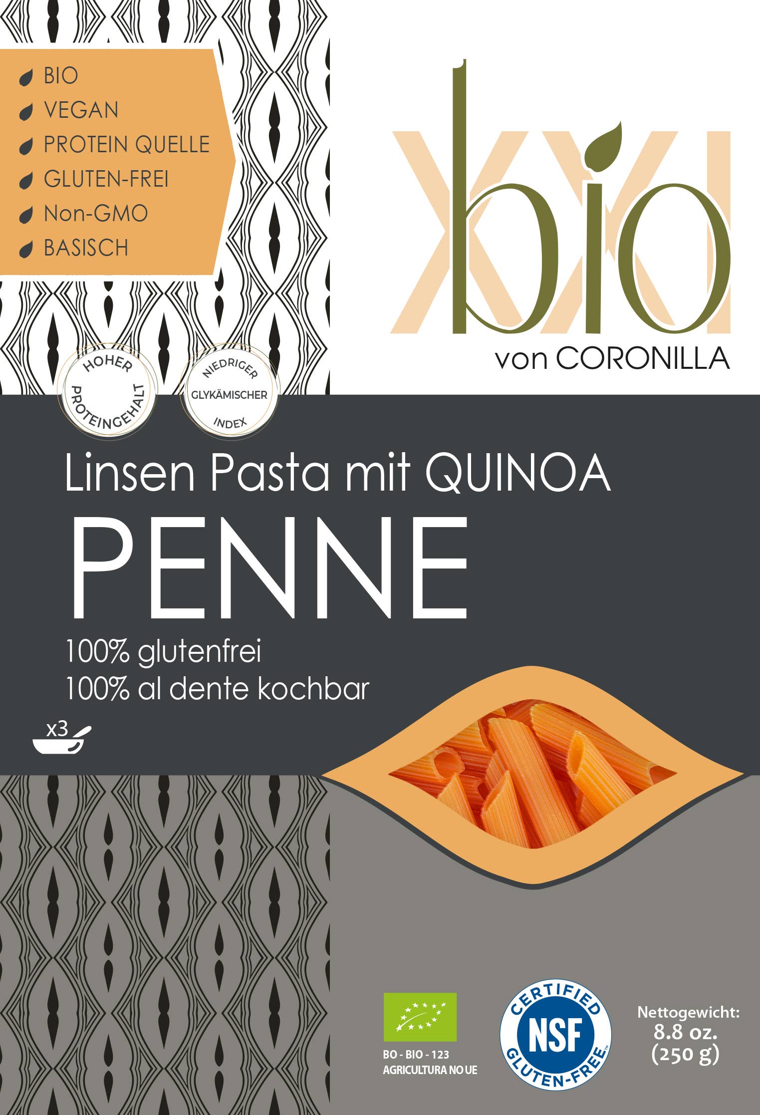 BIOXXI - Wholesale Pasta - Organic protein penne from royal quinoa, rice, lentils0