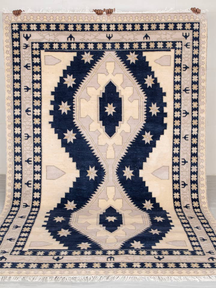 Cream Blue Oushak Wool Rug - Hand Knotted Oriental 5172
for wholesale by Aesthetic Homes LLC
