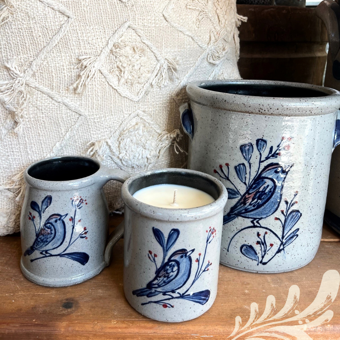Rowe Pottery - Wholesale Jar/Filled Candle - Candle Crock- Spring Bird1