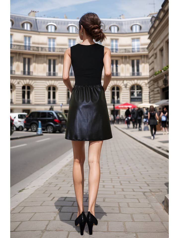 MIMI V NECK TANK DRESS (BLACK VEGAN LEATHER)- VD3416PU for wholesale on Faire5