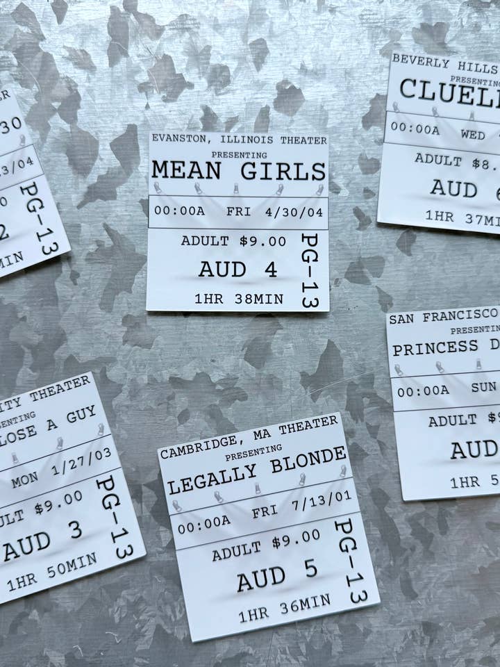 Nostalgic movie ticket waterproof sticker-rom coms for wholesale by Typo Lettering Co