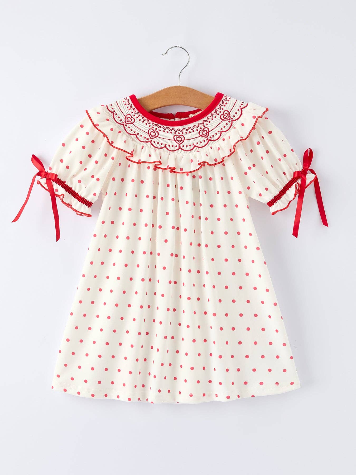 Rylee Faith Designs - Wholesale Dress - Kids - Valentine's Day Polka Dot Girls' Dress with Smocking Embroidery0