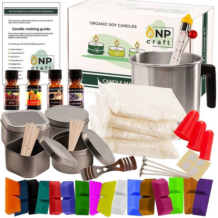Lelaffet - Wholesale DIY Craft Kit - Candle Making Kit, Soy Wax, 16 Color Dyes, Thermometer, Tins