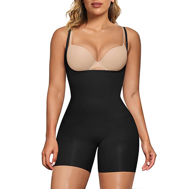 SHAPERX - Wholesale Shapewear - Women's - SHAPERX Women's Bodysuit Tummy Control Shapewear Open Bust Thigh Slimmer Seamless Body Shaper
