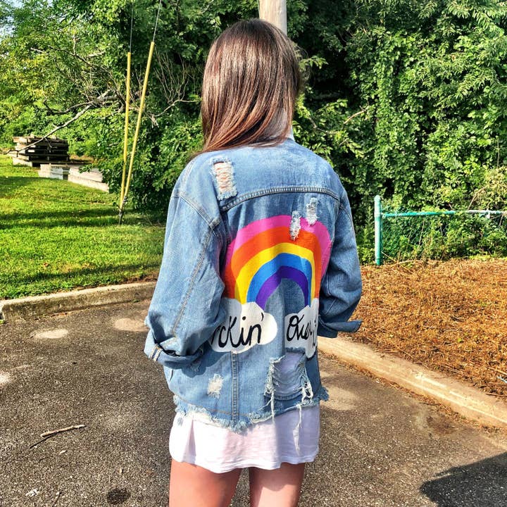 Wren + Glory - Wholesale Denim Jacket - Women's - Over It Rainbow Painted Denim Jacket3