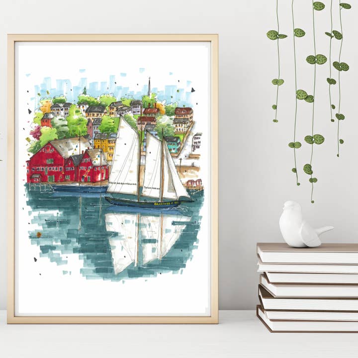 Downtown Sketcher - Wholesale Art Print - Bluenose II in Lunenburg Harbour