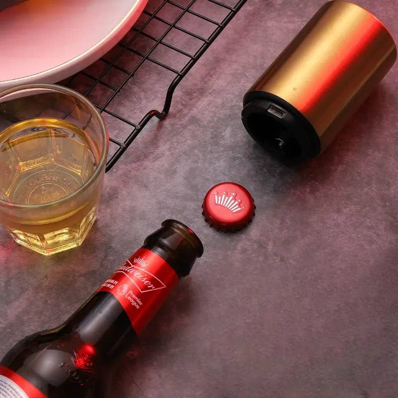 Otterware – wholesale Flask-/vinöppnare – Automatisk tryck-ner kapsylöppnare (rostfritt stål)14