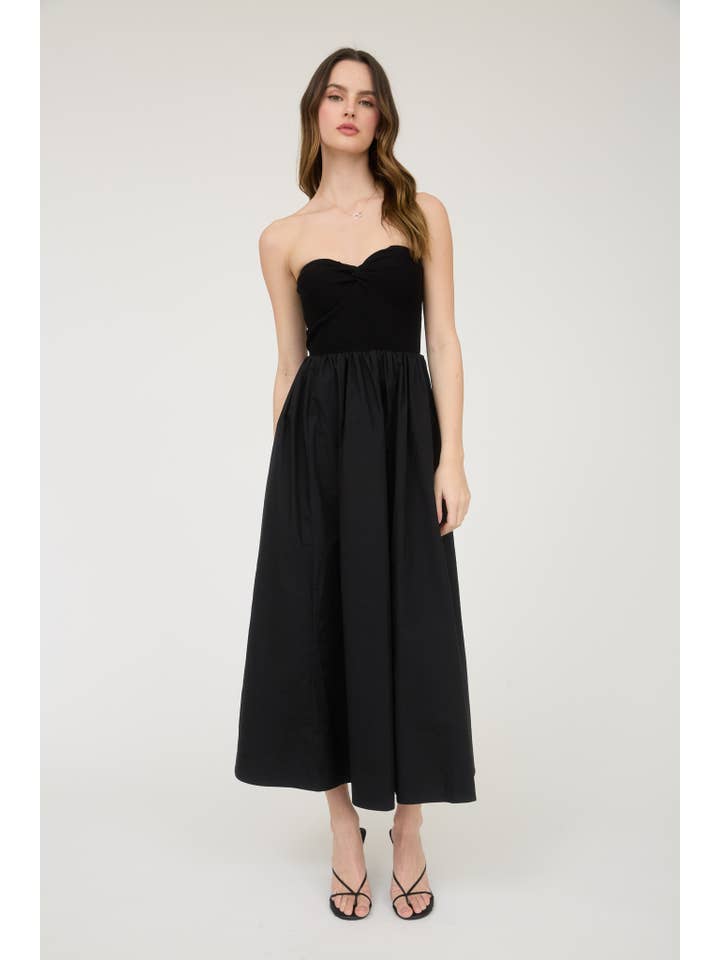 The Workshop Studio - Wholesale Dress - Women's - STRAPLESS TWIST FRONT MIXED MEDIA MIDI DRESS