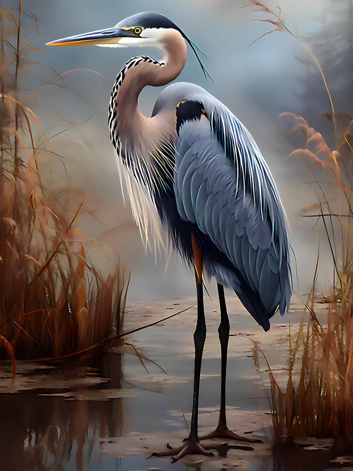 Great Blue Heron - Mowbi's Wildlife 8"x10" kunsttryksamling for engroshandel hos Mowbi