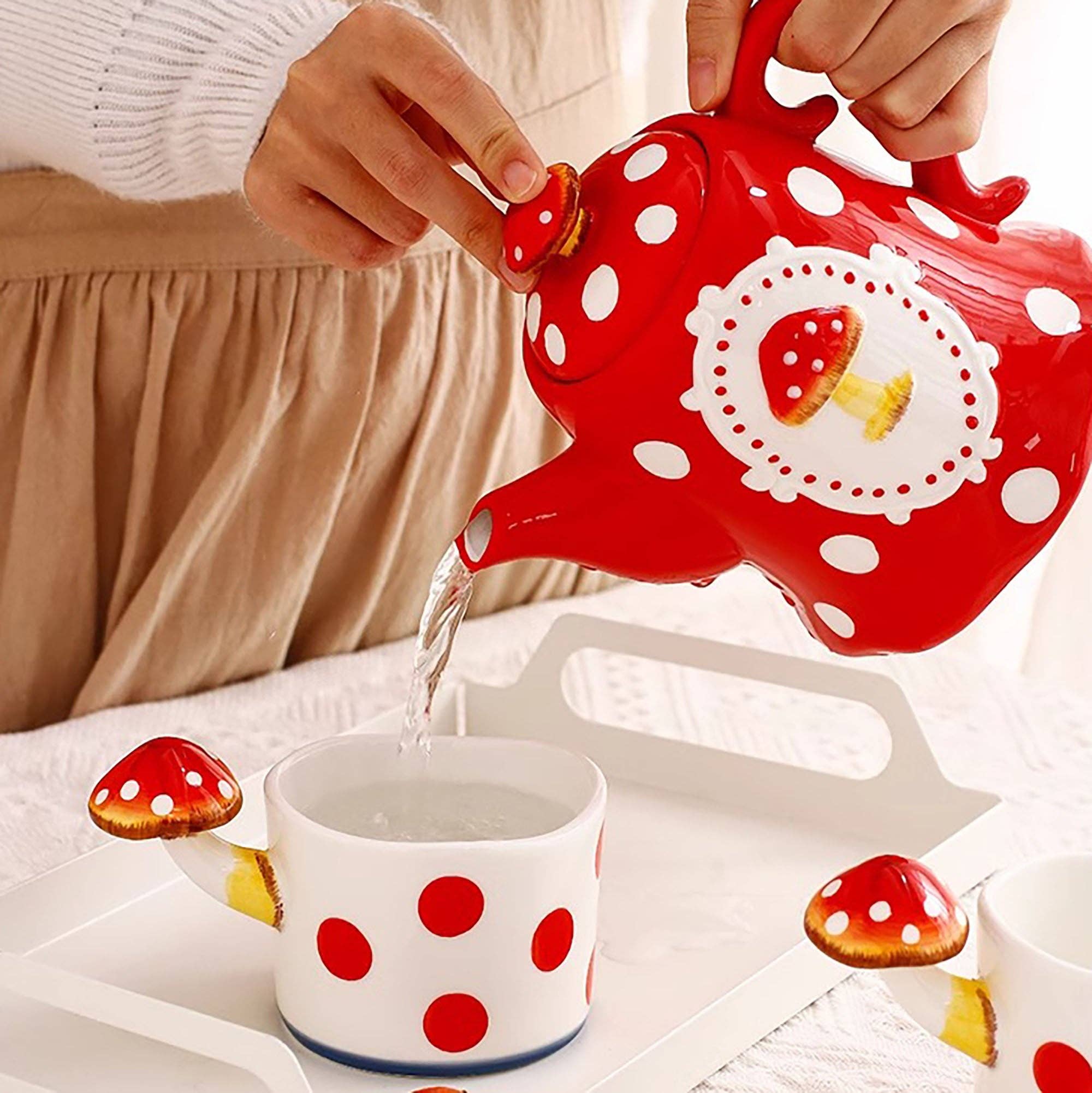 MinoCraft - Vendita all'ingrosso Teiere - Teiera in ceramica con motivo a fungo fatato3