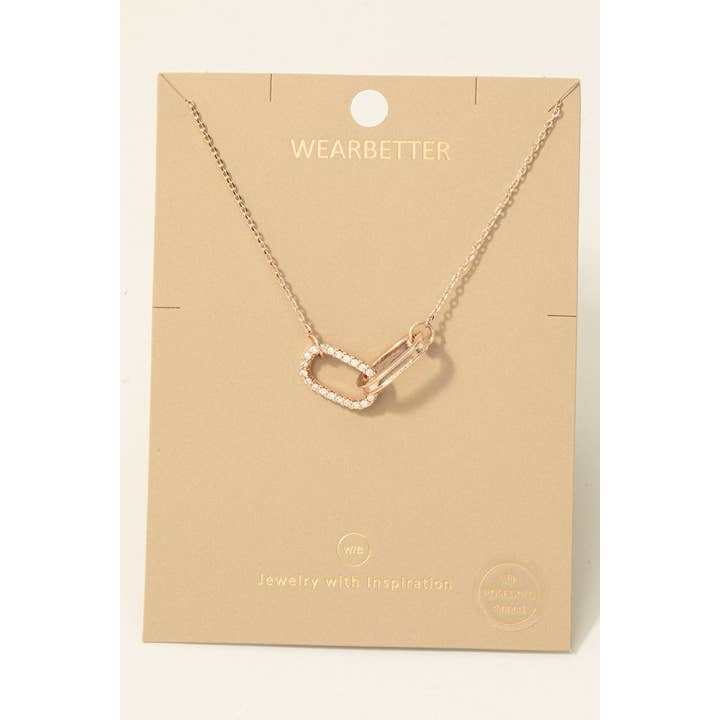 Fame Accessories - Wholesale Pendant/Charm Necklace - Gold Dipped Cz Pave Oval Link Pendant Necklace4