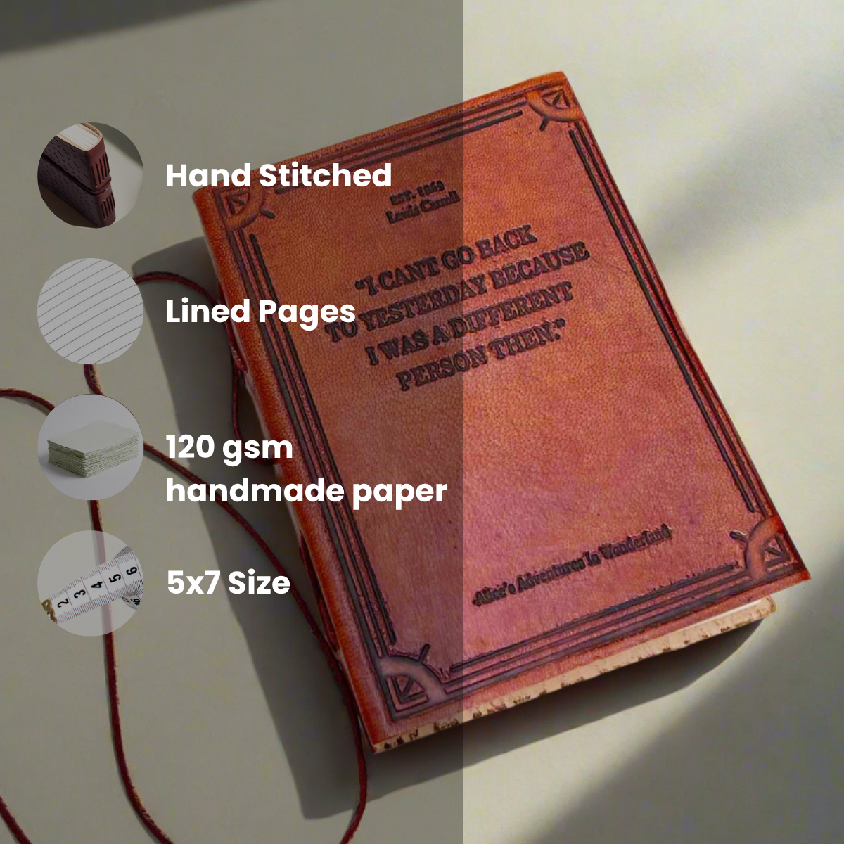 Soothi | Containers Of Creativity - Wholesale Journal/Diary - Alice In Wonderland Leather Journal - "I Can't Go Back to Yesterday" Quote1