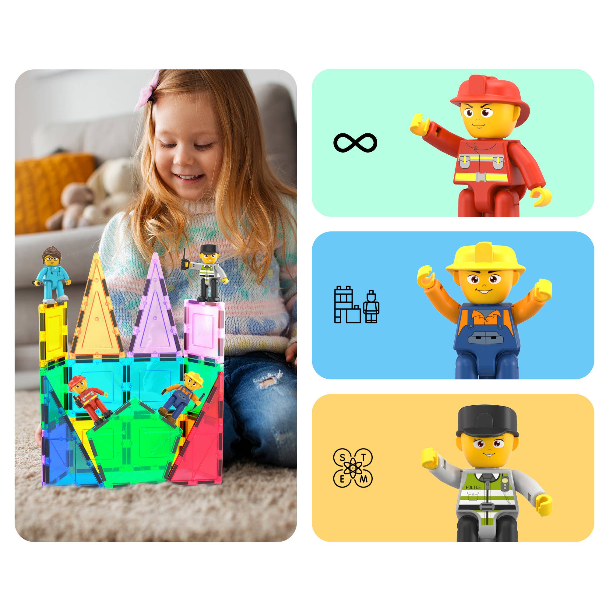 PicassoTiles - Wholesale Toy Set - Kids - PicassoTiles 4pc City Builder Magnetic Action Figures4