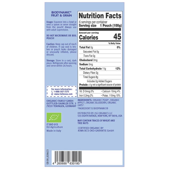 Holle USA - Wholesale Baby Food - Holle Baby Food Pouches - Organic Fruit & Grain Puree - Blue Bird