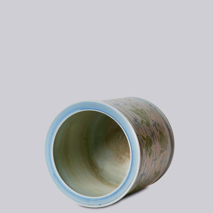 Cobalt Guild - Wholesale Vase - Cranes and Clouds Green and Blue Porcelain Cachepot