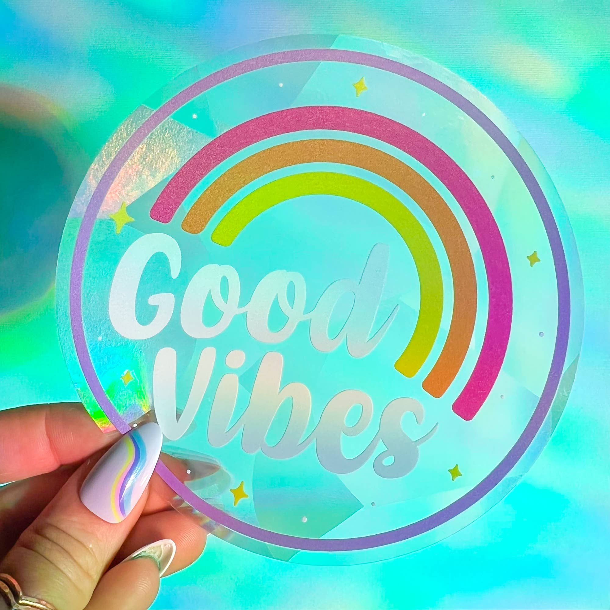 Chelzart - Wholesale Suncatcher - Good Vibes Suncatcher Decal | Rainbow Maker Accessory6