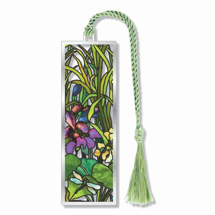 Iris, Lily, Cattail & Dragonfly Metal Bookmark, MADE in USA for wholesale by David Howell and Company