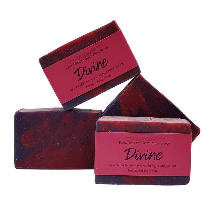 Fern Valley Goat Milk Soap - Wholesale Bar Soap - Natural Goat Milk Soap | Exfoliating Cranberry-Seed Scrub | Divine - Musky Floral Scent