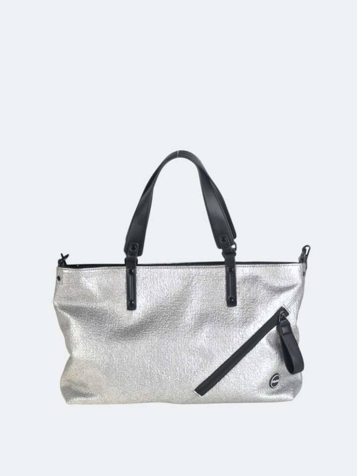 TOTE PU, CON CREMALLERA, COLOR PLATA para venta al por mayor de Kbas