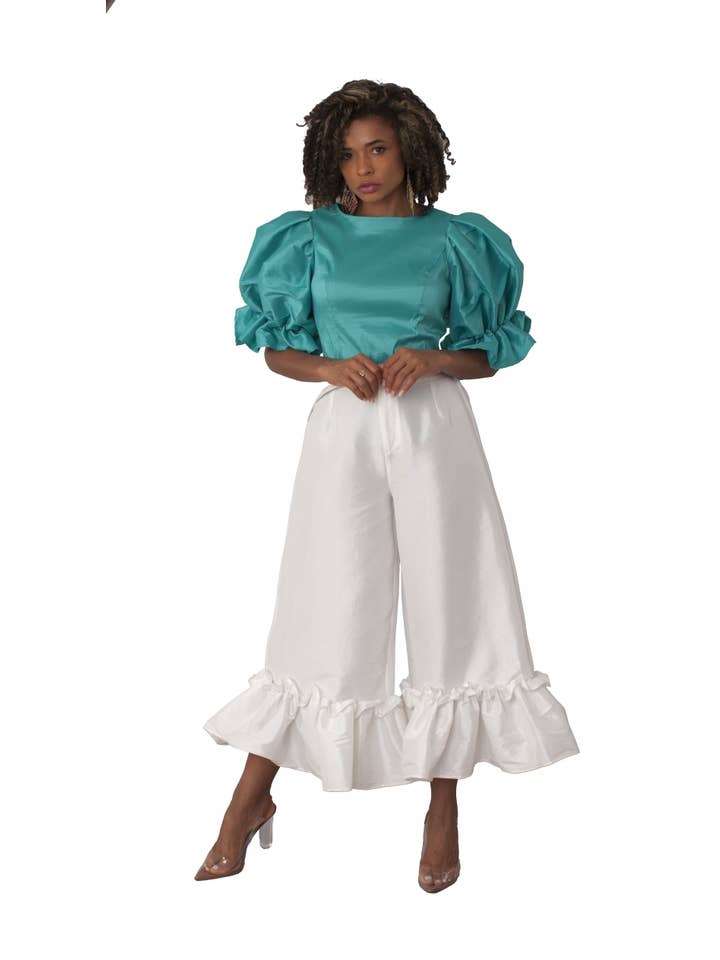 For Her NYC - Wholesale Pants - Women's - Dramatic Ruffle Hem Wide Leg Pants - 82170