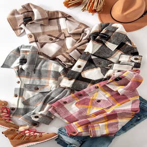  Women's Cropped Plaid Jacket Button Down Shirt Coat Flannel  Crop Jacket Casual Shacket with Chest Pockets Streetwear : Clothing, Shoes  