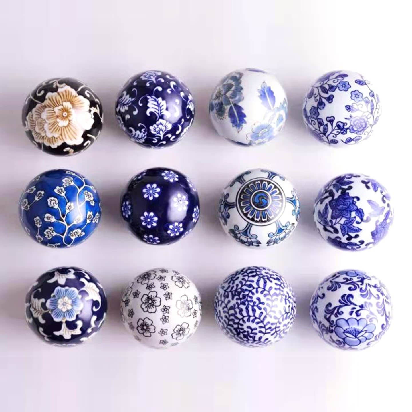 Zaer Ltd. International - Wholesale Decorative Tabletop Object - 12pc Assorted 4" Ceramic Sailor Balls "Okinawa" -Blue Tones6