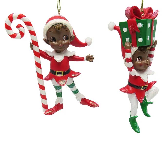 3.3" Elf W/Candycane/Giftbox Ornament 2 Assorted for wholesale by Kurt S. Adler, Inc.