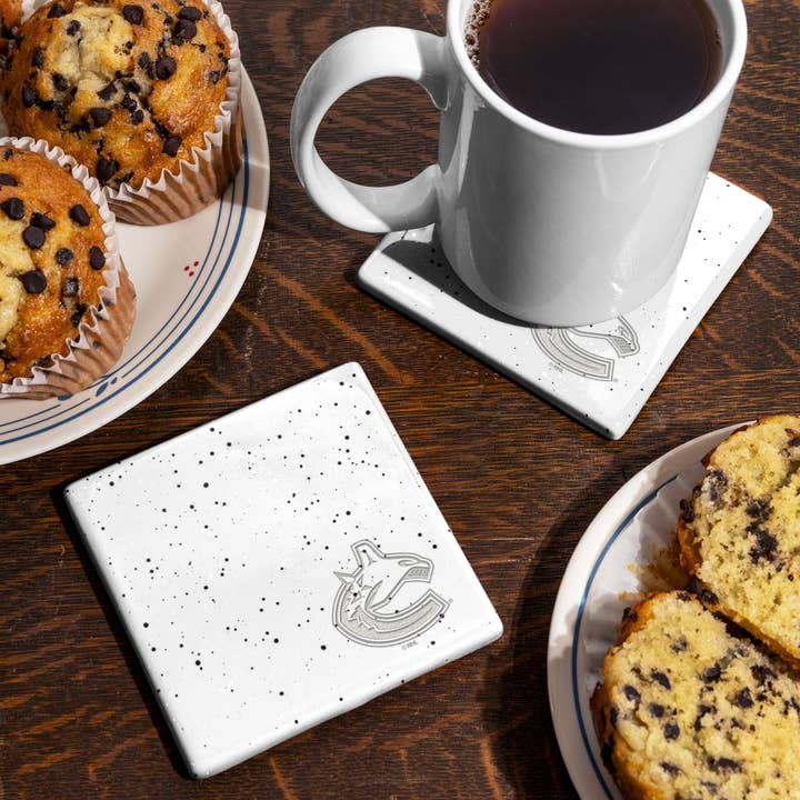 Rico Industries - Wholesale Coasters - NHL Vancouver Canucks White Laser Engraved Speckle Coaster2