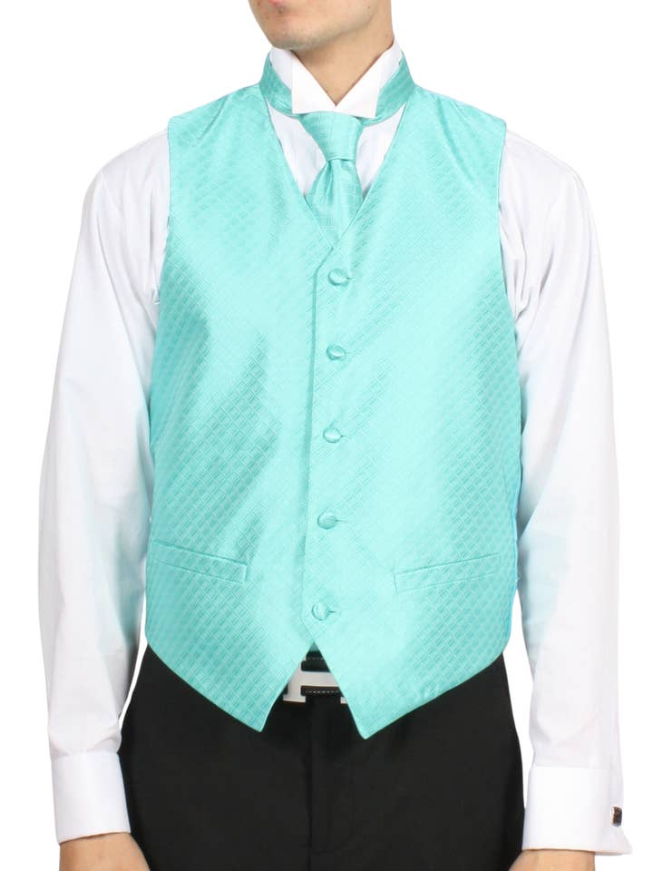 Ferrecci Mens PV300 - Aqua with White Back Adjustable Diamond Vest Set for wholesale by Ferrecci