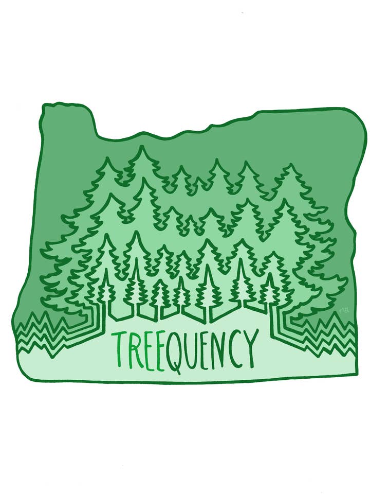 Oregon 'Treequency' Sticker for wholesale by Megan Gray Art