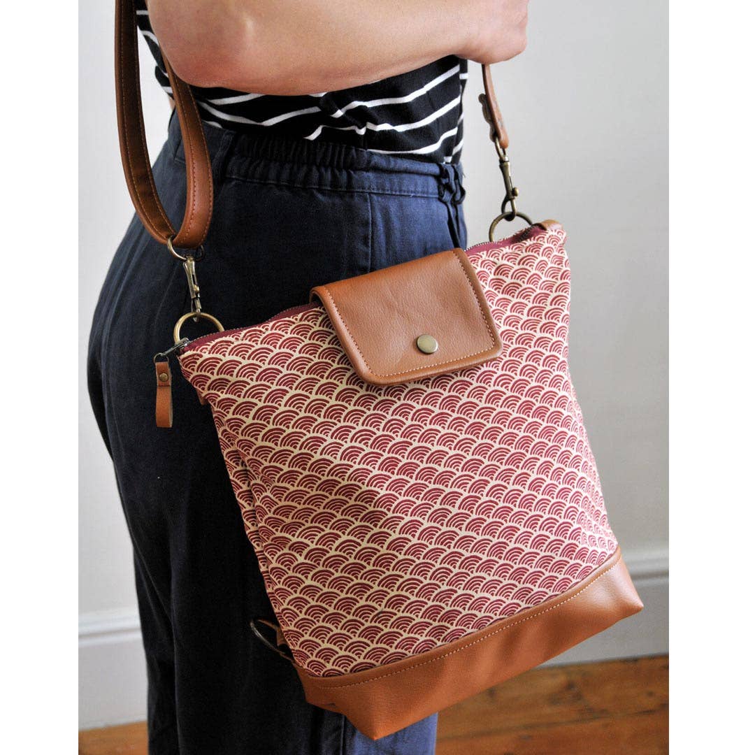 Lauren Holloway - Wholesale Backpack - Women's - Willow Convertible Backpack - Red Japanese Wave6