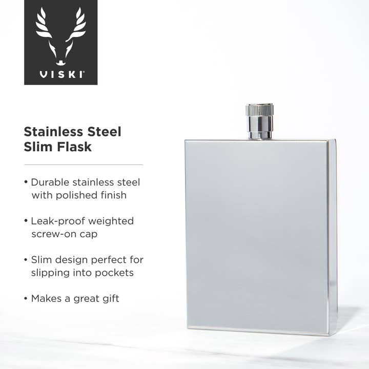 Viski - Wholesale Flask - Harrison Polished Stainless Steel Slim Flask