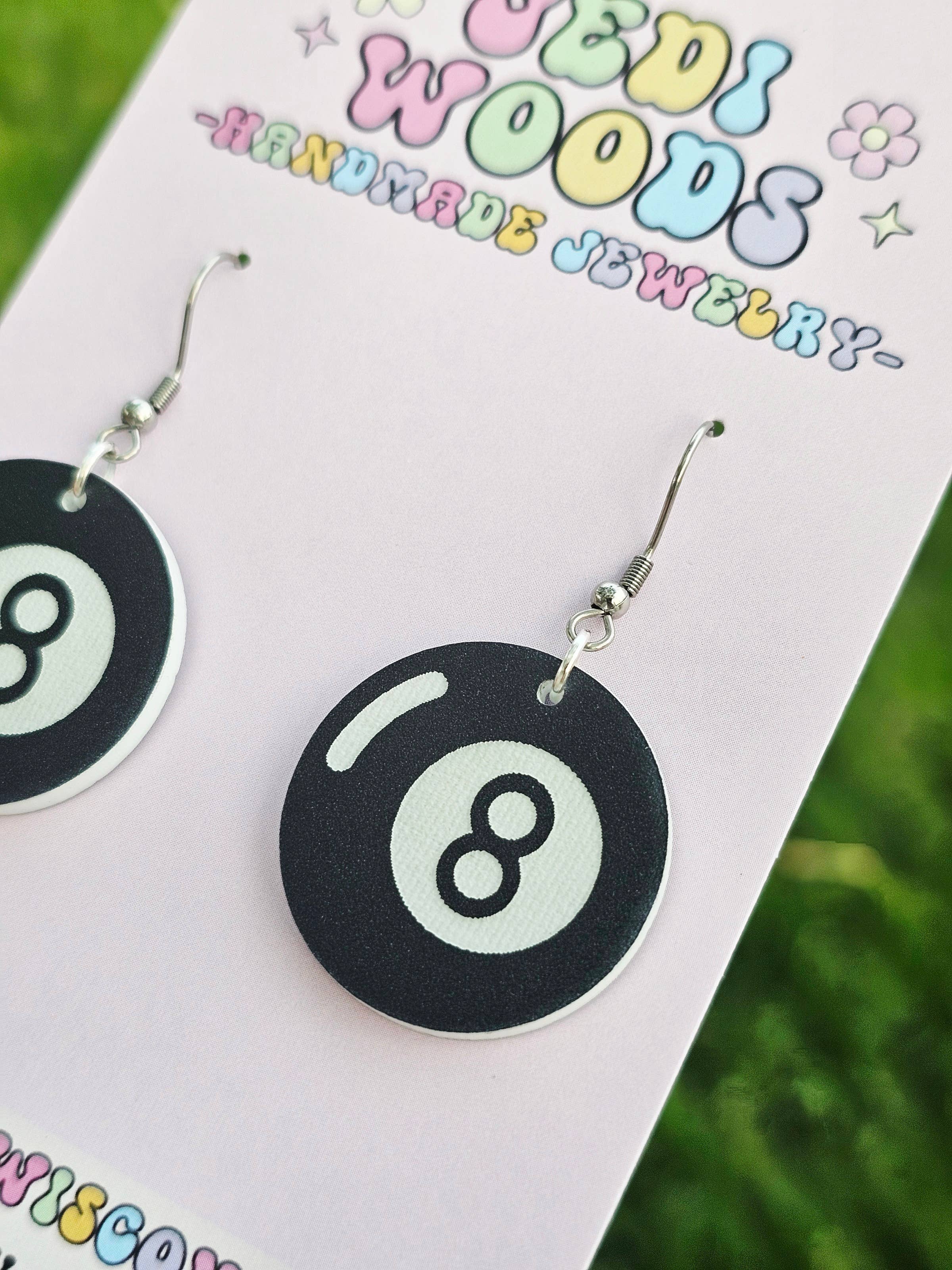 Jedi Woods LLC - Wholesale Dangle Earrings - Magic 8 Ball / Billards Ball Earrings1