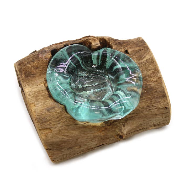 Ancient Wisdom - Wholesale Candle Holder - Molten Glass Candle Single Holder on Wood