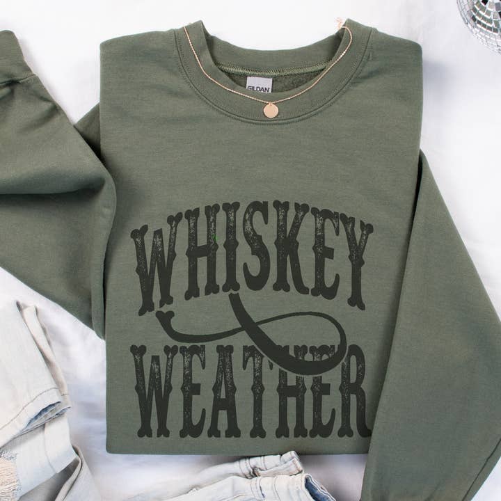 Trendznmore - Modern Graphic Apparel - Wholesale Graphic Sweatshirt - Women's - Whiskey Weather Western Crewneck Sweatshirt 1