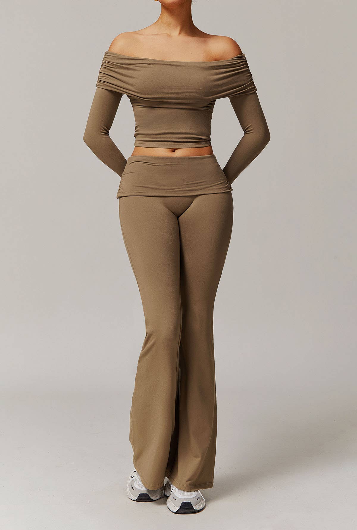 Crave by FW - Wholesale Activewear Set - Women's - Active Wear Set with Off Shoulder Crop Top and Flare Pants1