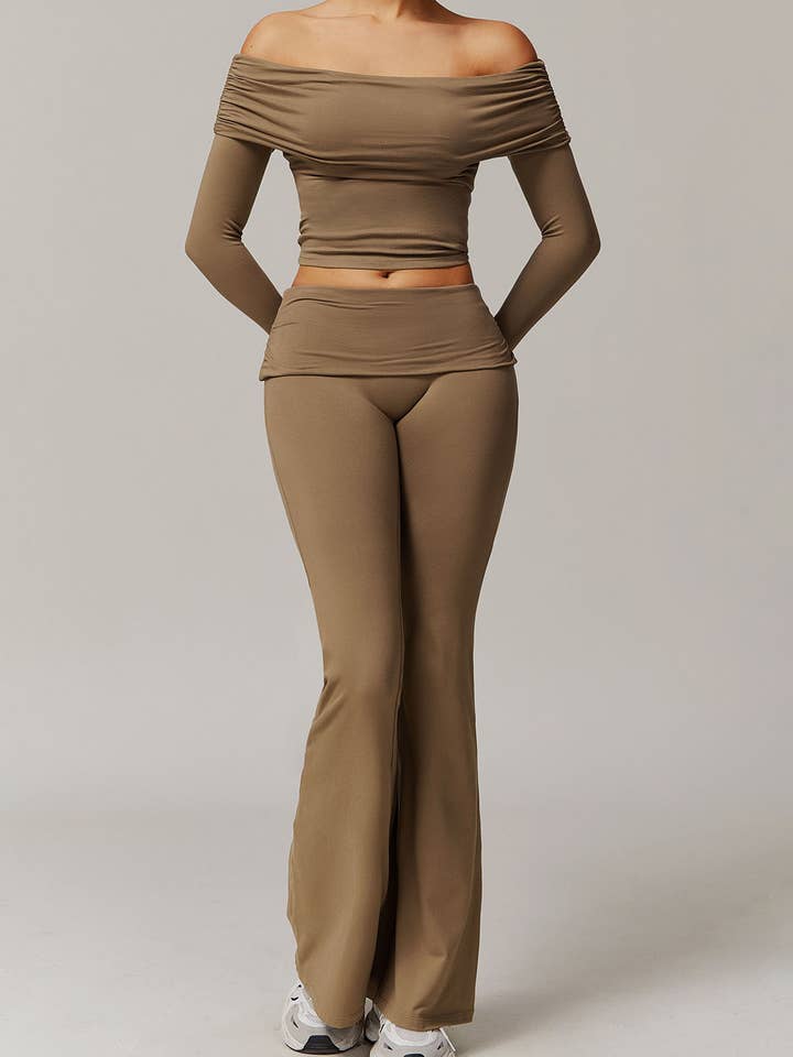 Crave by FW - Wholesale Activewear Set - Women's - Active Wear Set with Off Shoulder Crop Top and Flare Pants1