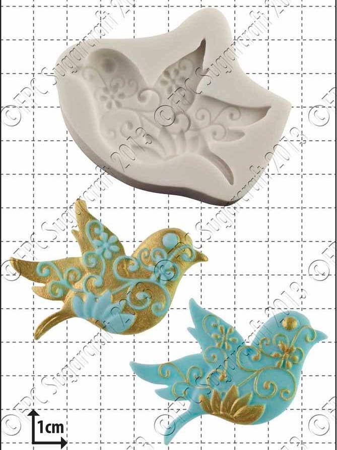 Bird Silicone Mould (Mold) - 'Floral Bird' by FPC Sugarcraft for wholesale by FPC Sugarcraft