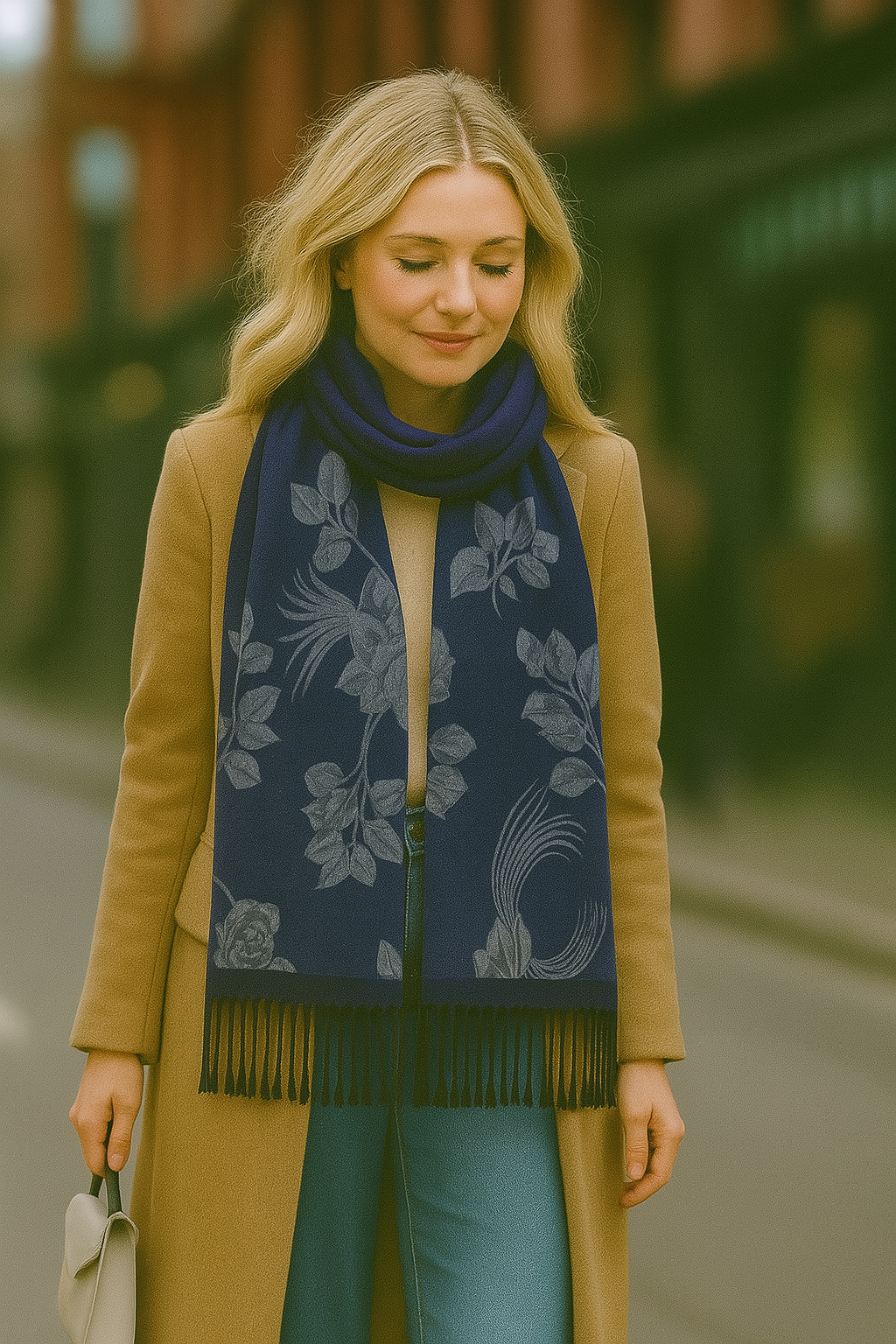 Original USA - Vente Écharpe – femme - Pashmina à bordure solide avec roses14