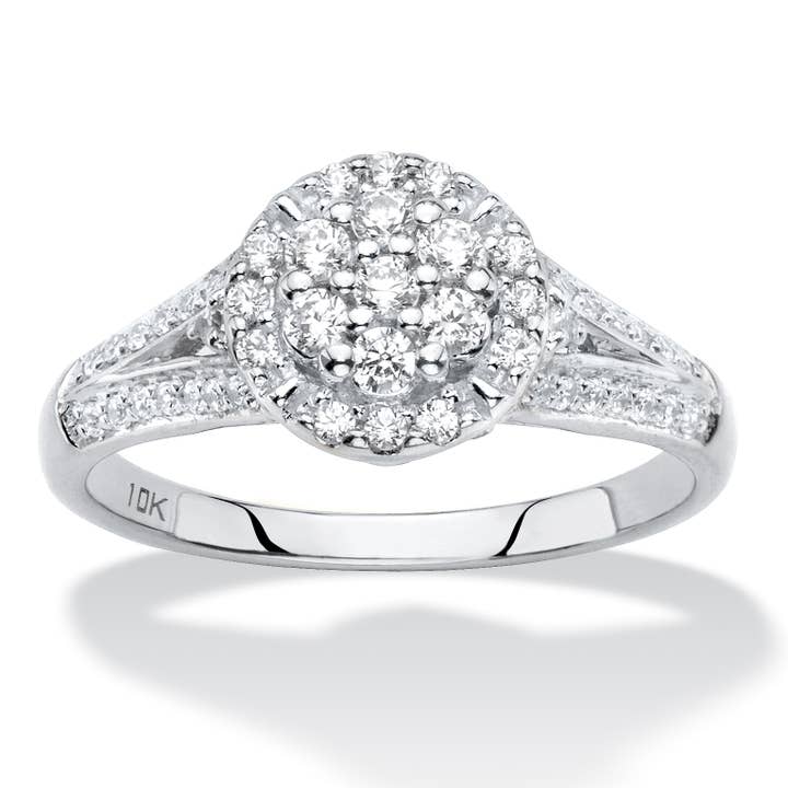 10k White Gold Diamond Halo Engagement Ring 1/2 TCW for wholesale by PalmBeach Jewelry